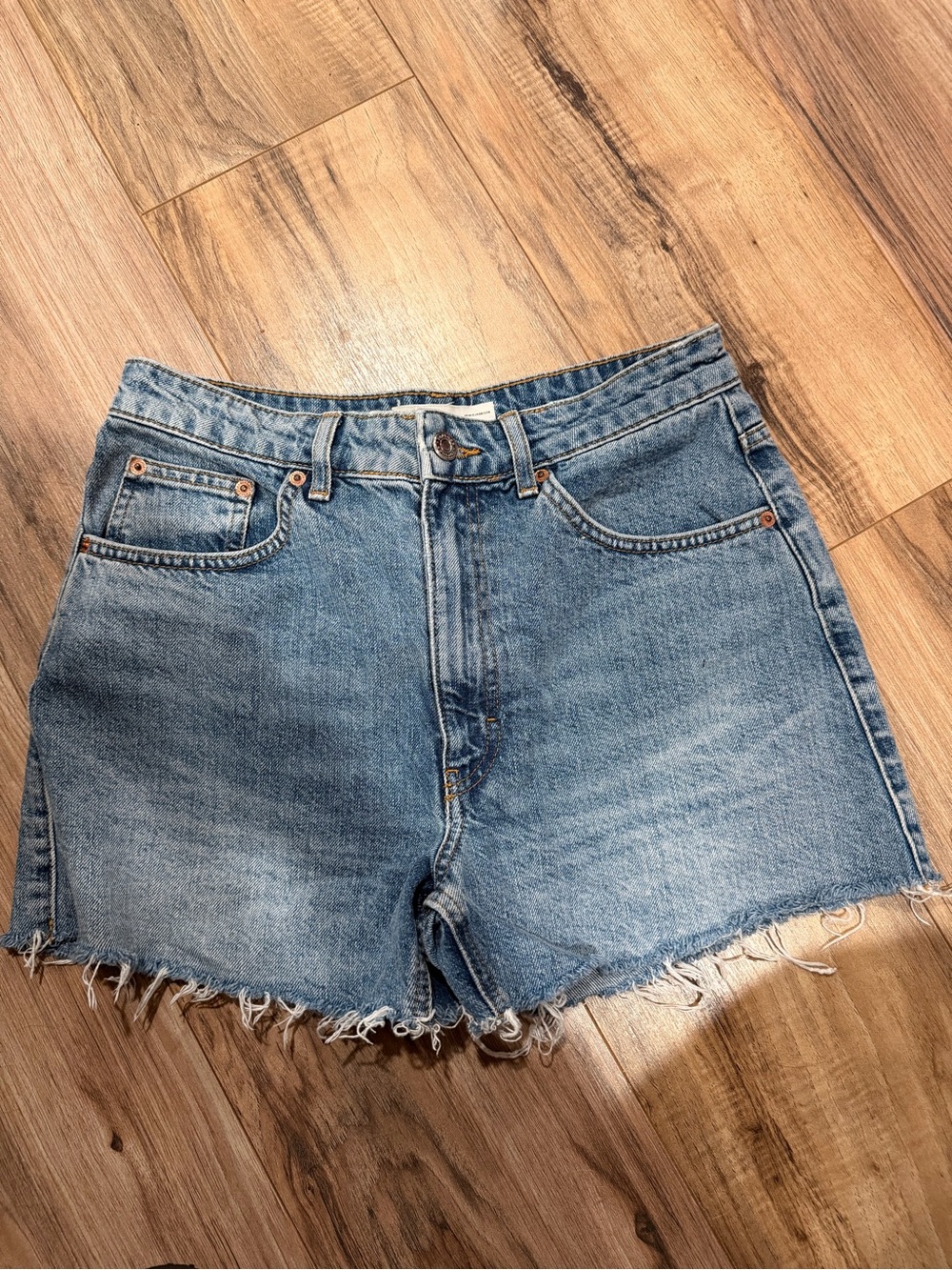 Topshop Light Blue High-Rise Frayed Denim Shorts